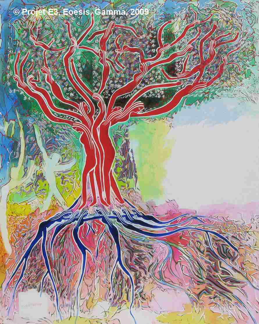 Dimitri Dimitriadès. Projet E2 – γ. (Gamma) XLIII. « L'Arbre » , Août 2006 – Mars 2009, Acrylique sur toile. (The Tree, Acrylic on canvas, 25.5 x 19.6 inches.)