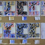 Projet E3 – Projet « E'nvoi  », étapes 8, 9 & 10 : peindre les huit petites images, vernir et photographier. 2013. (Project « E'Card », steps 8, 9 & 10 : painting the 8 small images, varnishing and photography. 2013.)
