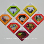 « E’ye : What is art ? » Version I – 2 : 9 – 16. 2013 - 2014. Première partie de l'Installation format diamant. 8 toiles sur châssis de 20 x 20 cm. 8 Photographies argentiques de 13 x 17 cm., 8 cartels (données techniques de chaque œuvre), bords en format de diamant de couleur, peinture acrylique en relief. Dimension total de l'installation : Hauteur 83 cm. Largeur 98 cm. « E’ye : What is art ? » Version I – 2 : 9 - 16. 2013 – 2014. First part of the Installation format diamond. 8 Canvas of 7,8 x 7,8 in. 8 analog photographs of 5 x 7 in., 8 cartels (technical data of each work), edges in diamond format in color, relief acrylic painting. Total size of the installation : Height 32,6 in. Width 38,5 in.